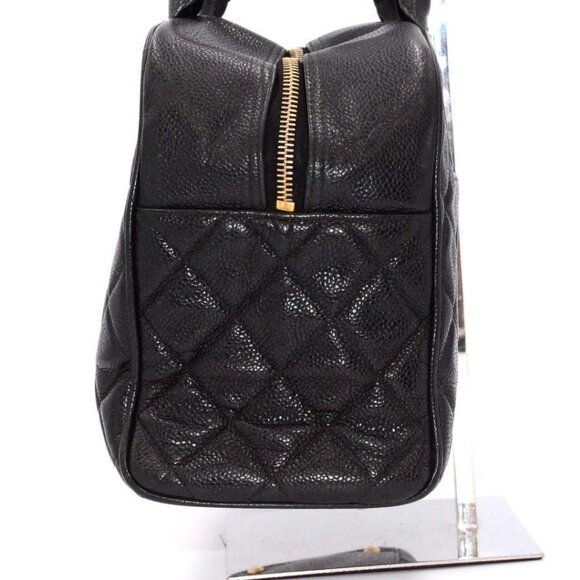 Authentic CHANEL Classic Caviar CC Quilted Large Travel Bowler Duffle Bag Purse - Picture 6 of 13